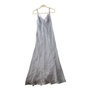 Shimmery Satin Silver Iridescent Maxi Slip Dress Strappy Spaghetti Straps Sz S